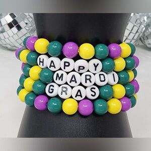 Happy Mardi Gras Beaded Bracelet Set. Set of 5 Bracelets New